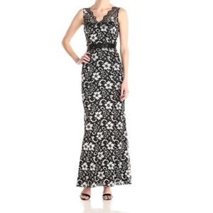 Betsy & Adam Black Silver Floral Lace Dress Size 6